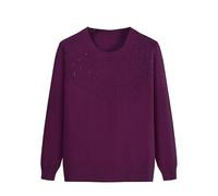 YONGHONGKEJI Suéteres De Punto para Personas De Mediana Edad Y Mayores Jersey De Señora Mayor Jersey Bordado Floral Cuello Redondo Prendas De Punto Tops De Manga Larga Sudaderas Ligeras Regalos Pa