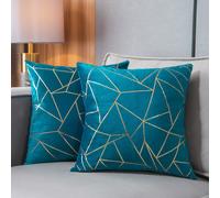 YONGLIU Pack of 2 Velvet Cushion Cases Decorative Gold Foil Geometric Pattern Throw Pillow Covers for Modern Homes Couch Sofa Bedroom Living