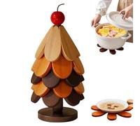 Yongmcxhhj Juego de salvamanteles para árbol de Navidad, 5 piezas plegables de madera para platos calientes, posavasos de mesa resistentes al calor con soporte, posavasos de decoración de mesa para el