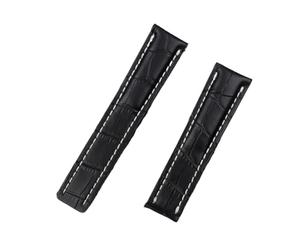 YONGNAGUI NASUNJIA Banda de reloj Compatible con Breitling Strap Compatible Withr Mundo de navitimer Avenger Superocean Cinturón 20 mm 22mm 24mm logo(Black bamboo leather,WITH BLACK BUCKLE_22MM)