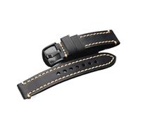 YONGNAGUI NASUNJIA Correa De Piel De Vaca Negra Y Marrón Cepillada Vintage, Pulsera De Cuero De Caballo Loco Suave De 18mm, 20mm, 21mm, 22mm, 23mm, 24mm Y 26mm(Black black buckle,26mm)