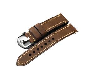 YONGNAGUI NASUNJIA Correa De Piel De Vaca Negra Y Marrón Cepillada Vintage, Pulsera De Cuero De Caballo Loco Suave De 18mm, 20mm, 21mm, 22mm, 23mm, 24mm Y 26mm(Brown sliver buckle,22mm)
