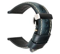 YONGNAGUI NASUNJIA Correas De Reloj De Cuero Genuino Hechas A Mano, Correa De Reloj con Hebilla De Mariposa De 18mm, 20mm, 22mm Y 24mm, Correa De Reloj Inteligente Marrón For Hombre(Blue S_24mm)