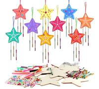 YONGQING Juego de manualidades de 9 carillones de viento de estrella, carillón de madera, manualidades musicales para niños al aire libre, adornos colgantes de madera para Navidad, Acción de Gracias,