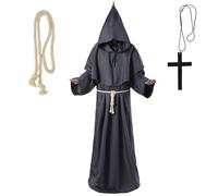 YongSral Disfraz de Monje Sacerdote Medieval con Collar de Cruz y Cinturón, Disfraz Halloween Hombre, Monje para Cosplay de Halloween (M)