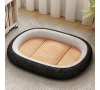YongXinMY Cama refrescante de ratán para mascotas, tapete de verano transpirable para gatos y perros con borde de algodón de polipropileno, antideslizante, cómoda y duradera, almohadilla de