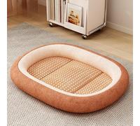 YongXinMY Cama refrescante de ratán para mascotas, tapete de verano transpirable para gatos y perros con borde de algodón de polipropileno, antideslizante, cómoda, duradera, almohadilla de