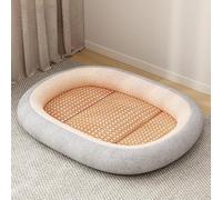 YongXinMY Cama refrescante de ratán para mascotas, tapete de verano transpirable para gatos y perros con borde de algodón de polipropileno, antideslizante, cómoda, duradera, almohadilla de