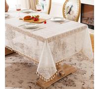 YongXinMY Mantel cuadrado bordado de jacquard floral con borlas, mantel de lujo de encaje calado francés, a prueba de polvo, decorativo para cocina, comedor, boda, fiesta (#1,60 x 60 cm (cuadrado))