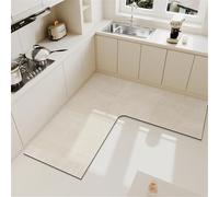 Tapete de cocina para fregadero de esquina, antideslizante, impermeable, antiaceite, largo, fácil de limpiar, absorbente, en forma de L, para baño, lavandería, color camello, 120 x 45 cm