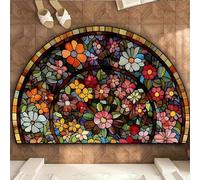 YongXinMY Tapete semicircular de estilo bohemio con patrón de piedra vintage, semicircular, antideslizante, absorbente, para interiores, exteriores, entrada, baño, cocina (P, 50 x 80 cm)