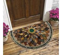 YongXinMY Tapete semicircular de estilo bohemio con patrón de piedra vintage, semicircular, antideslizante, absorbente, para interiores, exteriores, entrada, baño, cocina (M,50 x 80 cm)
