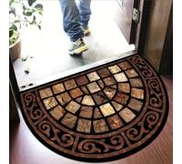 YongXinMY Tapete semicircular de estilo bohemio con patrón de piedra vintage semicircular de bienvenida, antideslizante, absorbente, para interiores, exteriores, entrada, baño, cocina (N,80 x 120 cm)