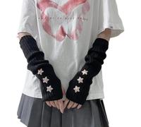 YongXinMY Y2K - Calentadores de brazos con patrón de estrella, para mujer, manga de brazo de punto de medio dedo, guantes sin dedos, guantes japoneses JK Harajuke adorables accesorios para