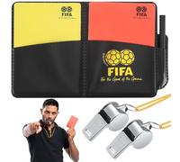 yongyongbuy Juego de tarjetas de árbitro: tarjetas rojas y amarillas con silbato de metal y correa, hojas de resultados y lápiz para fútbol y partidos de baloncesto