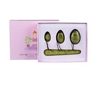 Yoni Egg Set Varita para tensar los músculos Ejercitador de Kegel Pelota de masaje con piedras Reparación del suelo pélvico Huevos de jade perforados de gran valor - 4 piezas con caja