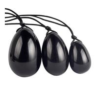 Yoni Huevo Natural Piedra Preciosa Ágata Taladro Huevos Set Bola de masaje de cuarzo mineral Jade Kegel Ejercicio Músculo del piso pélvico, negro SET