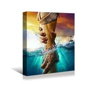 YONICA Arte de pared de Jesús La mano de Dios Jesús llegando al agua Cristo Religión, lienzo decorativo para pared, imágenes bíblicas del océano azul para sala de estar, dormitorio, decoración de