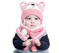 YONKOUNY Conjunto de Bufanda y Gorro de Punto para Bebe Niño Niña Linda Suave Sombrero Otoño Invierno Caliente Gorro con Bufanda de Lana Beanie Hat