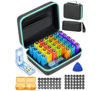 YONLOG Organizador mensual de píldoras 2 veces al día, con carcasa dura portátil, cortador de píldoras, caja de 31 días, púa de apertura de plástico, calcomanías mensuales y semanales, manejo