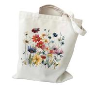 YONMLEDO Bolso Tote De Lona Estampada Bolsa de mano de lona con estampado de flores silvestres de acuarela, bolsa de comestibles reutilizable, regalo ideal for el transporte diario