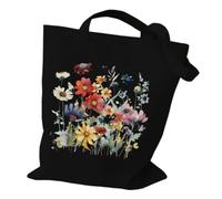 YONMLEDO Bolso Tote De Lona Estampada Bolsa de mano de lona con estampado de flores silvestres de acuarela, bolsa de comestibles reutilizable, regalo ideal for el transporte diario