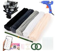 YONOVO Kit de 500 piezas de limpiador de tuberías grises, juego completo para hacer flores, tallos de felpilla mullidos de 8 mm de grosor, 12 pulgadas con pistola de pegamento caliente y tutoriales
