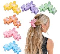 YONOY 6 pinzas para el pelo de flores para mujer, antideslizantes, mate, para mujer, clip de flores hawaianas, clip grande de plumeria, clip de plátano, lindo clip de playa (color degradado