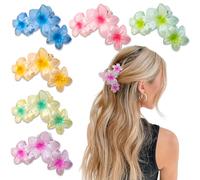 YONOY 6 pinzas para el pelo de flores para mujer, pinzas antideslizantes para el pelo de flores hawaianas, clip grande de plumeria, clip de plátano, lindo clip de playa (color degradado nacarado)