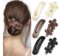 YONOY 6 pinzas planas para el cabello, 2 estilos de pinzas para cabello grueso y fino, pinzas para el pelo de flores, pasador de pelo francés mate, accesorios elegantes para mujeres y niñas
