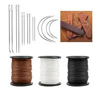 Yontree Kit de 17 tapicería, hilo y aguja de nailon resistente, aguja de coser curvada para lienzo, cuero, alfombra (marrón, negro, blanco)