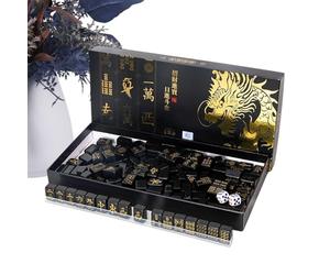 Yonuaret Juego de Mahjong - Juego completo de 144 piezas de oro negro | Juego de Mahjong para principiantes con 2 dados y 4 tablas de almacenamiento - Para adultos en casa, viajes, fiestas nocturnas y