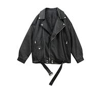 YONY Chaqueta de Cuero sintético Cinturón de Mujer Oversize BF Style Punk PU Women's Chaqueta de Cuero Streetwear High Street Biker Coat-Black Belt, XL