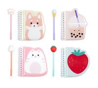 Yoobi Kawaii Mini Notebooks & Squishy Topper Pens for Kids & Adults - Mini Spiral Notebook Set with Puffy Covers 80 Pages Each - Party Favors or Scho