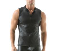 YOOBNG Hombres Cuero Falso Chaqueta Sin Mangas Sub-Camiseta Mirar Cuello Mojado Redondo Camiseta de Noche
