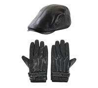 YOOCHUENG Set de Gorro y Guantes en Cuero Hombre Invierno,Gorra de Cuero PU para Hombres Manoplas Guantes Cálidos de Invierno Boina Retro Gorra Plana
