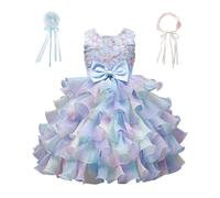 YOOCHUENG Set Vestido Niña Elegante con Diadema y Varita Mágica,Vestido Princesa en Tul con Cierre Cremallera Trasero,Ropa Niña para Celebraciones,Fiestas y Bodas,con Caja de Regalo, Tallas 4-9 Años