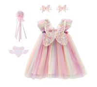 YOOCHUENG Traje de Princesa para Niñas con Set Regalo,Incluye Pinzas para el Pelo,Bolsa de Lentejuelas y Varita Mágica,Vestidos Niña,Vestido Elegante de Tulle Verano para Matrimonios,Fiestas, 3-7 Años