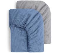 Yoofoss Juego de 2 Sábana Bajera Ajustable 60x120 cm 100% Algodón Muselina Sábanas Bajeras para Cuna Bebé Colchón Suave Protector (Gris Azul)