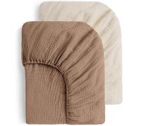 Yoofoss Juego de 2 Sábana Bajera Ajustable 70x140 cm 100% Algodón Muselina Sábanas Bajeras para Cuna Bebé Colchón Suave Protector (Beige Marrón Claro)