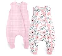 Yoofoss Paquete de 2 Saco de Dormir para Bebé con Pies de Verano 1.5 TOG Algodón Manta Envolvente para Dormir Cremalleras de 2 súper transpirable 80 cm para Niñas Niños 18-36 Meses