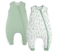 Yoofoss Paquete de 2 Saco de Dormir para Bebé con Pies de Verano 1.5 TOG Algodón Manta Envolvente para Dormir Cremalleras de 2 súper transpirable 80 cm para Niñas Niños 18-36 Meses