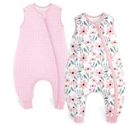 Yoofoss Paquete de 2 Saco de Dormir para Bebé con Pies de Verano 1.5 TOG Algodón Manta Envolvente para Dormir Cremalleras de 2 súper transpirable 70 cm para Niñas Niños 6-18 Meses