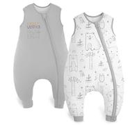 Yoofoss Paquete de 2 Saco de Dormir para Bebé con Pies de Verano 1.5 TOG Algodón Manta Envolvente para Dormir Cremalleras de 2 súper transpirable 80 cm para Niñas Niños 18-36 Meses