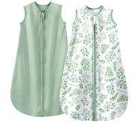 Yoofoss Paquete de 2 Saco de Dormir para Bébé de Verano 0.5 TOG 100% Algodón transpirable Saco de Dormir 78 cm para Neutral Niñas Niños 6-12 Meses- Patrón Verde+hojas