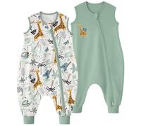 Yoofoss Saco de Dormir Bebe Verano con Piernas 0.5 TOG 90cm/3-4 años, Paquete de 2, 100% Algodón Transpirable Neutral Niñas Niños