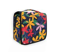 Yoogain Azalea - Neceser para mujer, diseño de flores, color rojo y verde, con gancho para colgar, impermeable, vertical, independiente