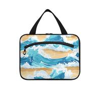 Yoogain Beach Waves - Neceser colgante azul para hombre con gancho, bolsa portátil de diseño para artículos de tocador para accesorios de viaje, organizador de maquillaje para L, azul (Beach Waves