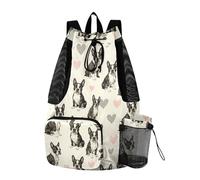 Yoogain Beautiful Dogs - Bolsa de gimnasio con cordón para hombre, diseño de Boston Terrier, con bolsillos, para la escuela, separación húmeda y seca