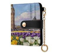Yoogain Big Ben - Cartera plegable pequeña de piel sintética con ranuras para tarjetas, diseño de flores y pintura al óleo